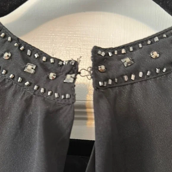 Black Asymmetrical Blouse with Cap Sleeves and Bib Collar - Picture 7 of 9